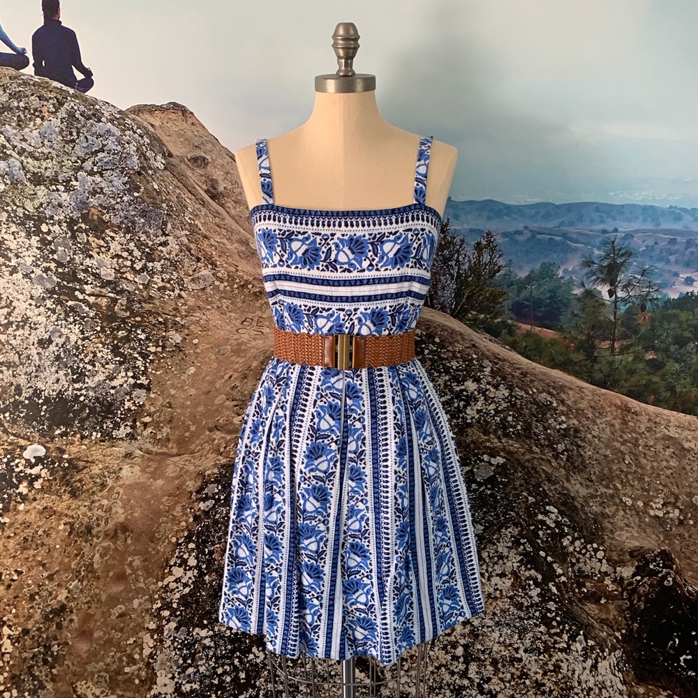 LOFT Women’s Blue & White Floral Border Print Mini Dress Size 0